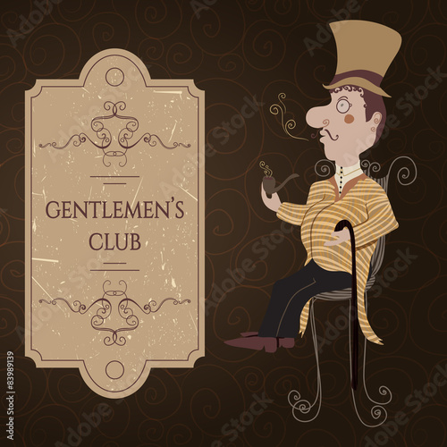 Vintage cartoon illustration gentlemen's club poster