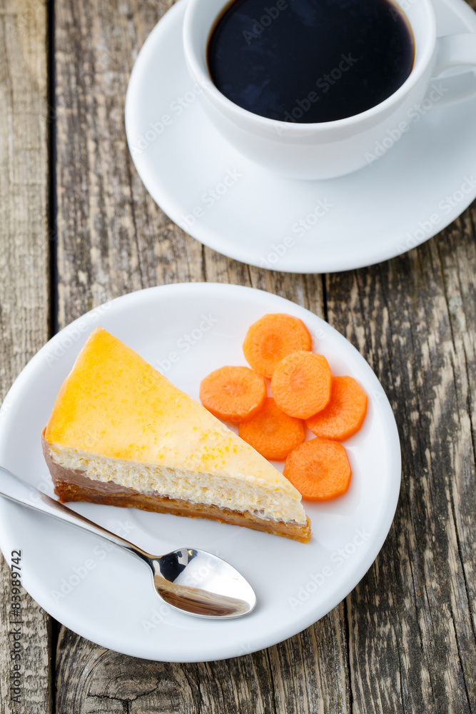 Sweet slice of carrot cake with coffee cup. Sweet slice of carrot cake with coffee cup.