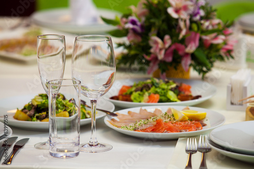 Glasses set in restaurant