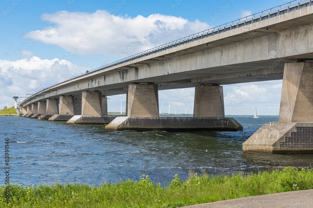 Concrete bridge over Dutch lake near Lelystad