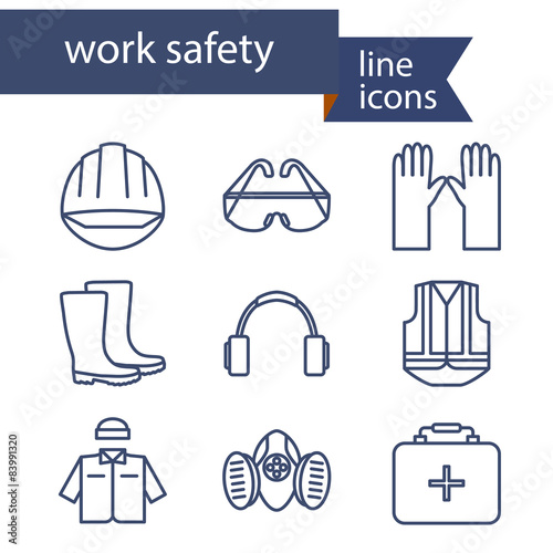Set of line icons for safety work. Vector illustration.