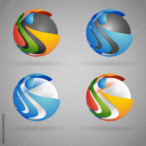 Set of vector sphere symbol, icon on the grey background
