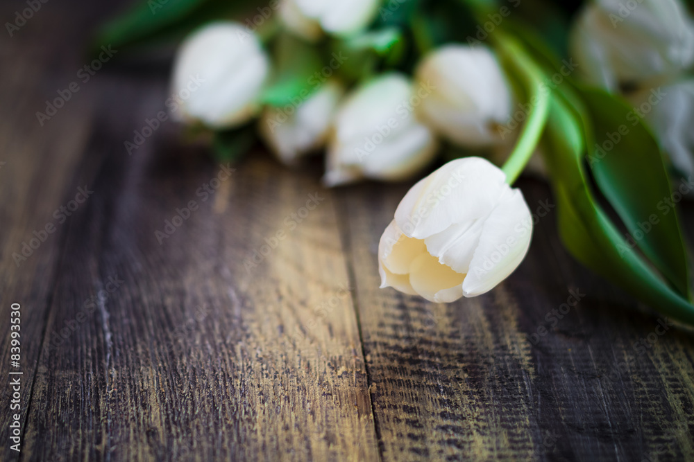 Naklejka premium Art abstract background spring tulips wooden design