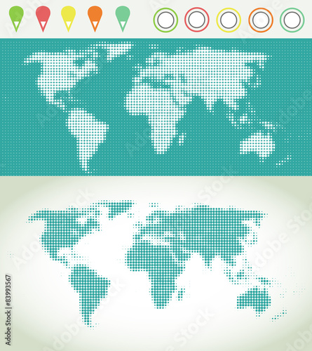 World map vector with pointers, modern halftone dotted map #83993567