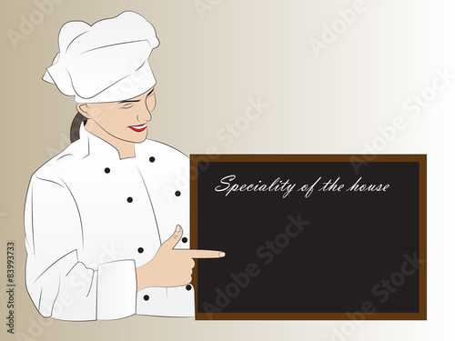Woman chef presenting speciality of the house