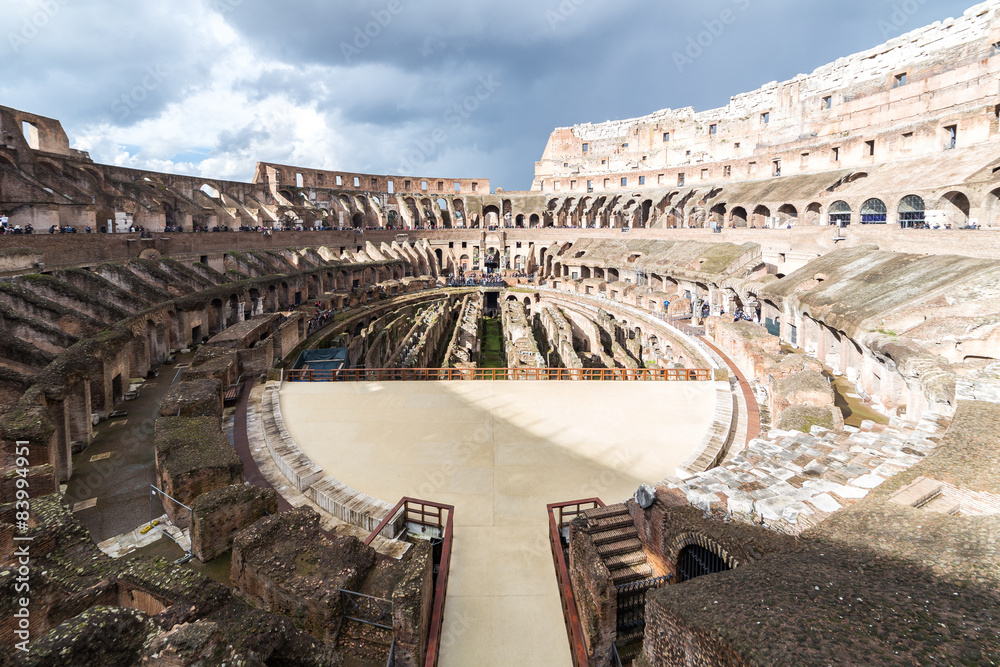 Internal view of the Coliseum in Rome, Italy.