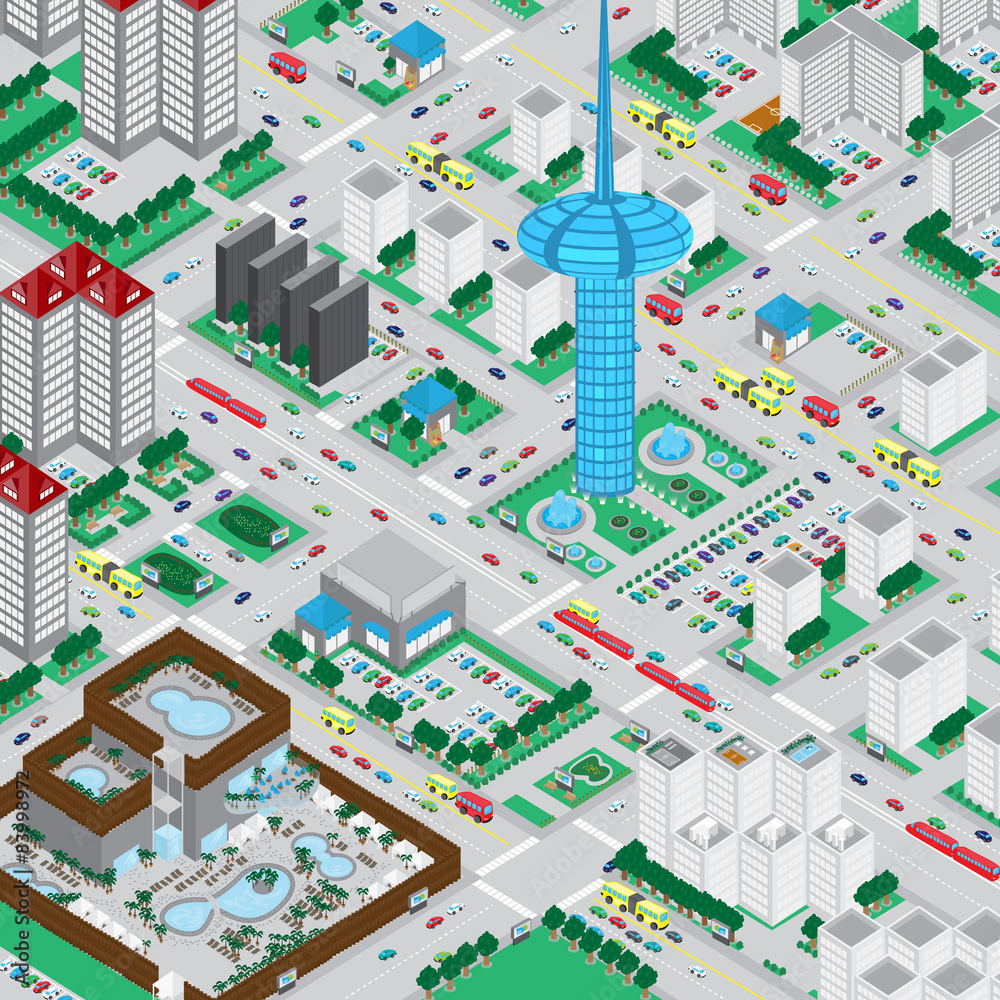 3D Urban City, Very Detailed - Vector Illustration