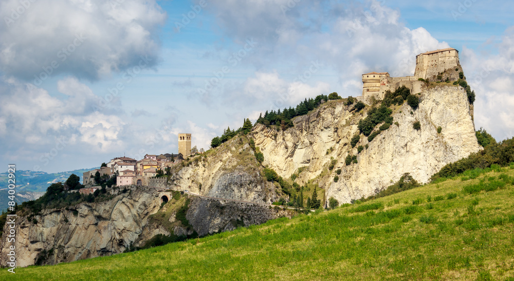 View of San Leo fortress and village