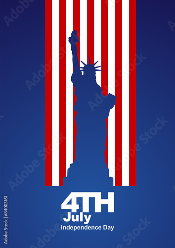 4th July Statue of Liberty US flag blue background