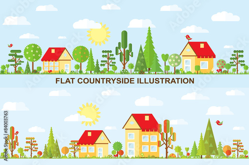 Flat vector tree and house illustration
