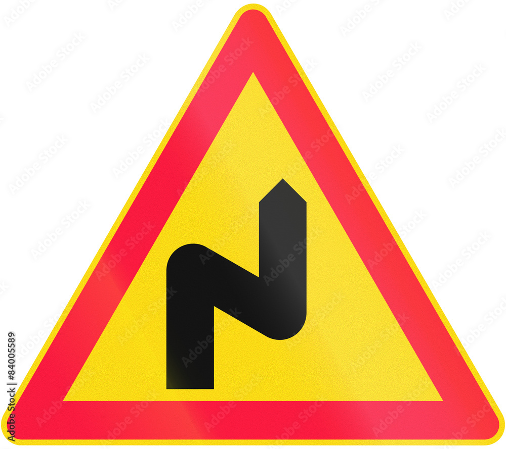 Road sign 113 in Finland - Series of bends, first to the right Road sign 113 in Finland - Series of bends, first to the right