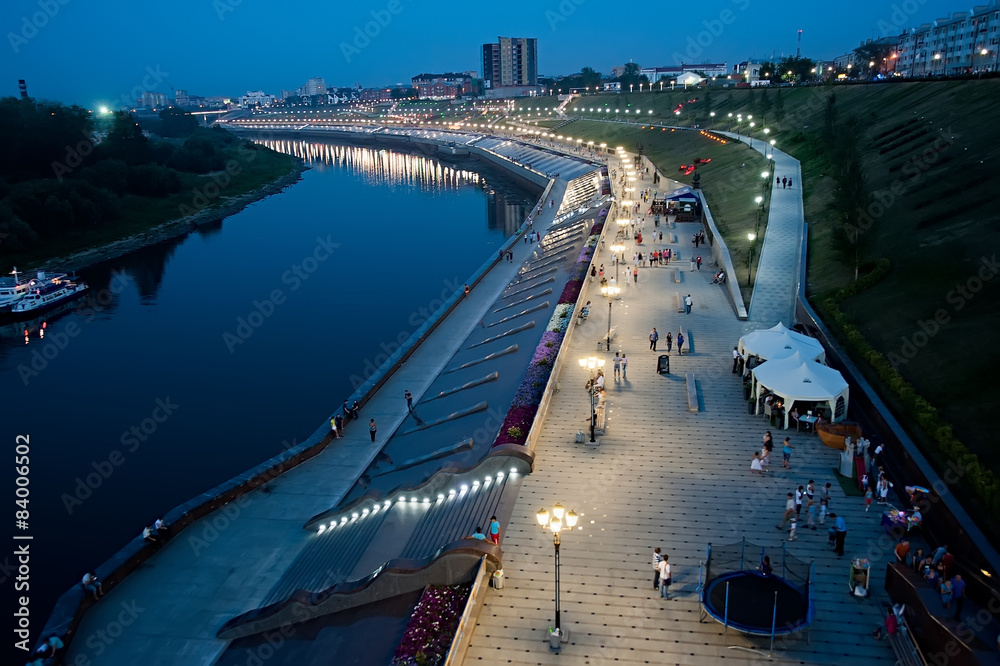 pedestrian quay on Tura river in Tyumen