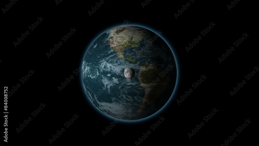 The rotation of the moon in its orbit of the earth on black BG The rotation of the moon in its orbit of the earth on black BG