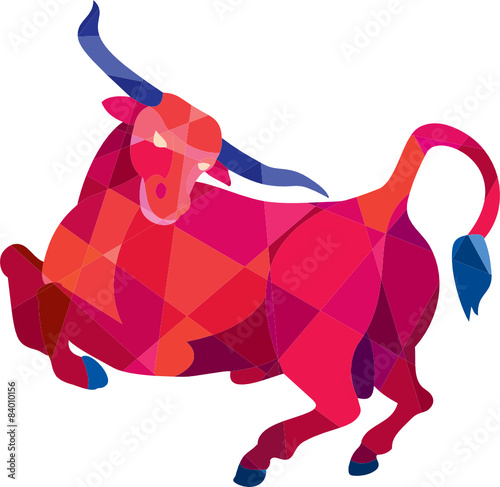 Texas Longhorn Bull Prancing Low Polygon