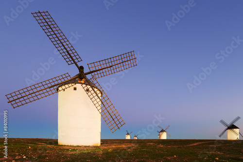 Group of windmills at field