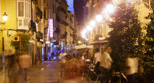 night street with restaurants in old spanish city. Logrono