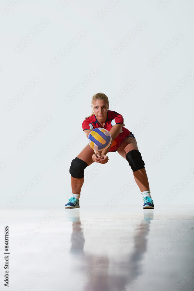 volleyball woman jump and kick ball isolated on white background volleyball woman jump and kick ball isolated on white background