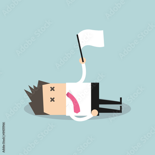 Exhausted businessman lying down on the floor and surrender