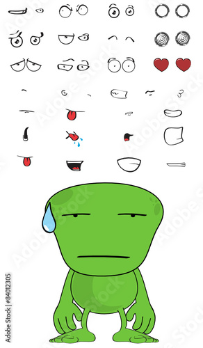 green monster cartoon expressions set
