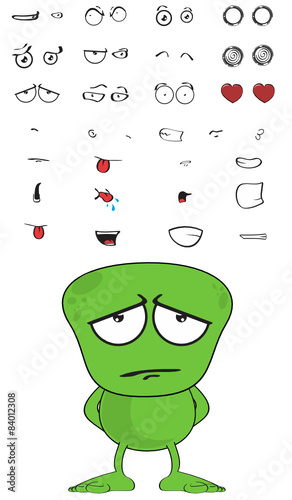 green monster cartoon expressions set