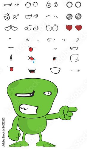 green monster cartoon expressions set