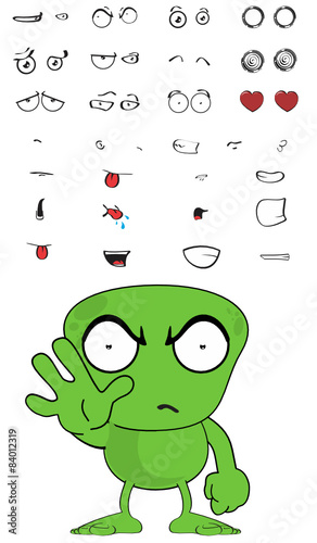 green monster cartoon expressions set