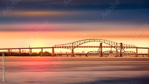 Newark Bay Bridge at sunset photo