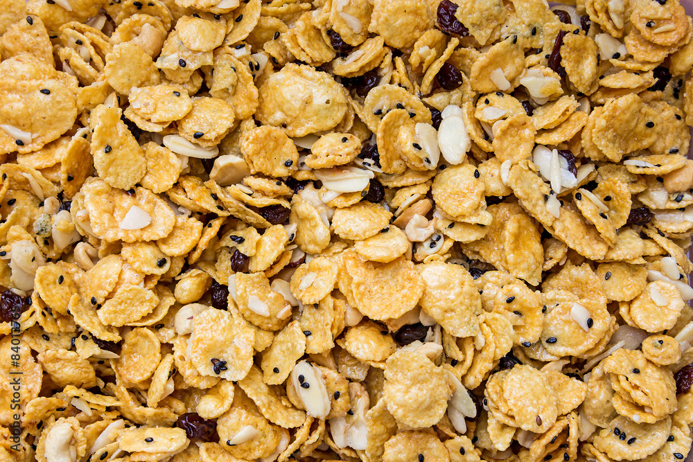 cereal made from cornflakes and caramel. cereal made from cornflakes and caramel.