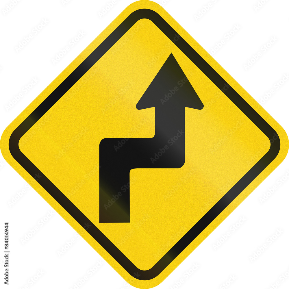 Colombian road warning sign: Reverse turn Colombian road warning sign: Reverse turn