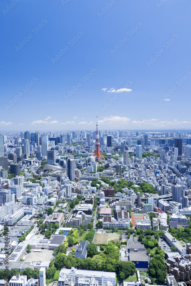 快晴青空　東京タワーと東京都心の街並　2015年5月撮影　湾岸エリアに多くの高層ビルが竣工