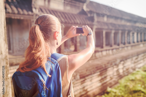 Tourist taking picture in the temple Angkor Wat, Cambodia
