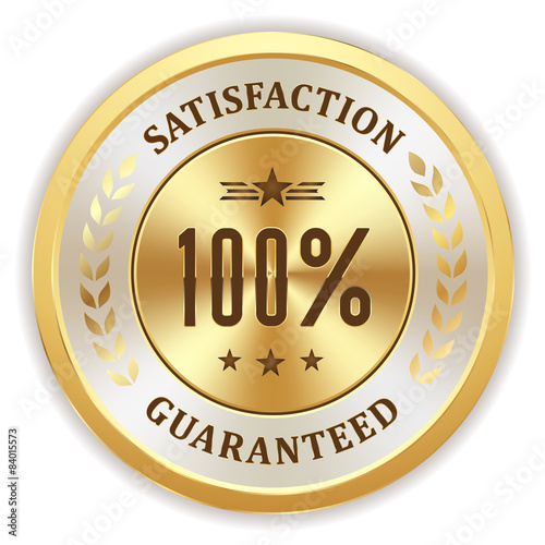 White satisfaction badge with gold border