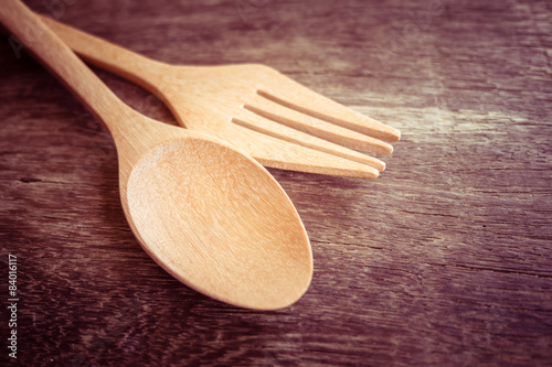 Wooden spoon on wood table 