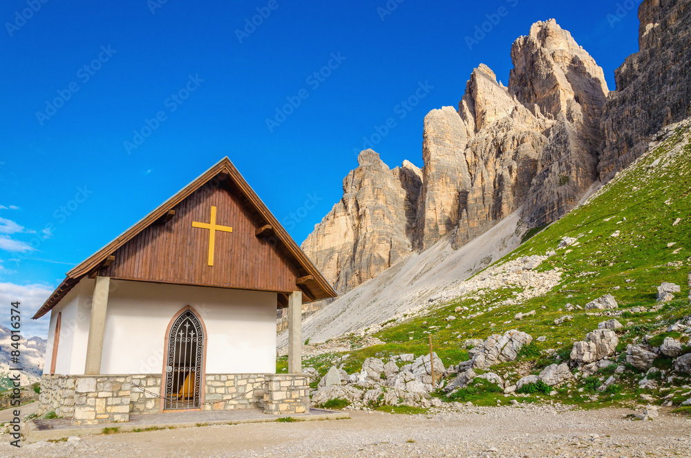 Small church near Tre Cime di Lavaredo, Dolomites Small church near Tre Cime di Lavaredo, Dolomites
