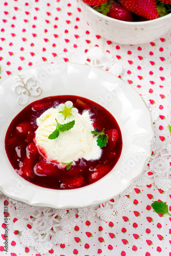 berry dessert with strawberry and ice cream