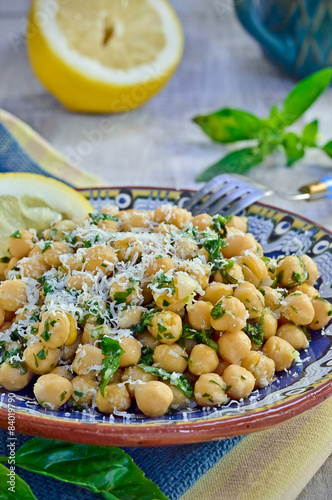 Chickpea salad with lemon and fresh herbs 