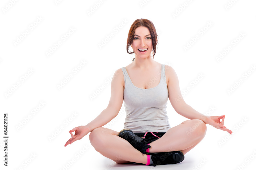 relaxation in the lotus position on a white background relaxation in the lotus position on a white background