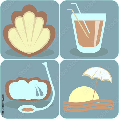 Summer and beach, vector icons