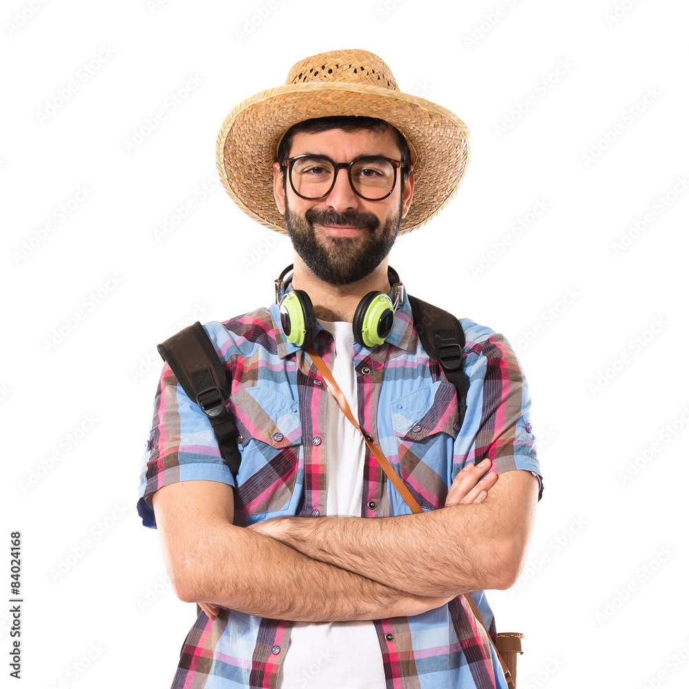 Tourist over white background