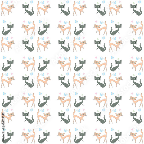 Seamless pattern of two different colored cats 