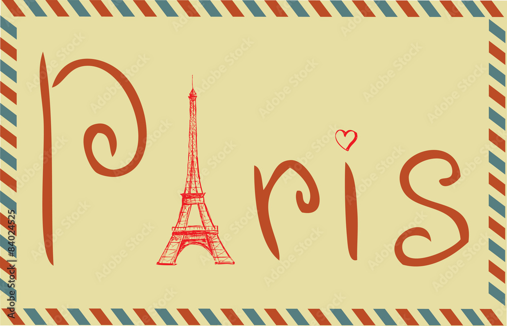 Tower Eiffel with Paris lettering. Vector illustration