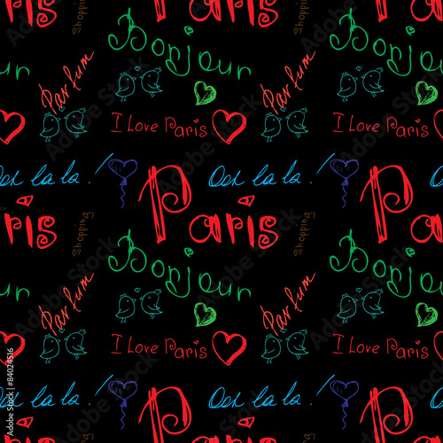Colored word about Paris seamless pattern