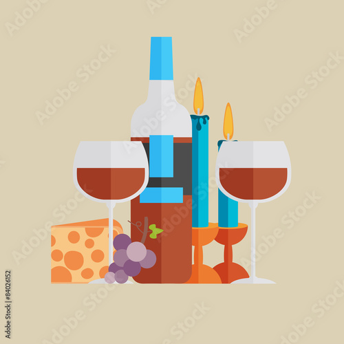 Colored flat design vector illustration wine