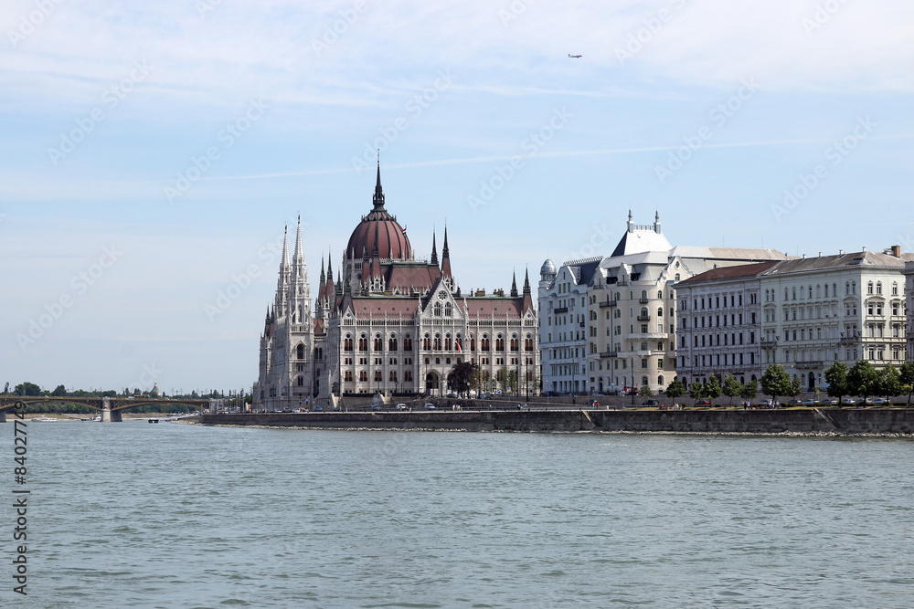 Hungarian Parliament on Danube river Budapest Hungary