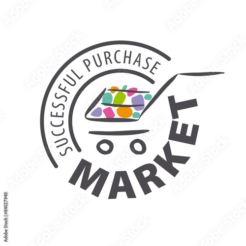Round vector logo shopping trolley of goods