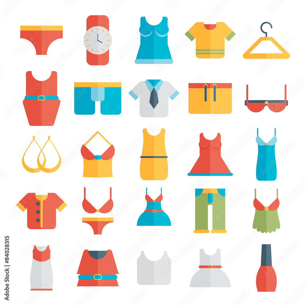 Clothing Icons - Illustration flat. Clothing Icons - Illustration flat.