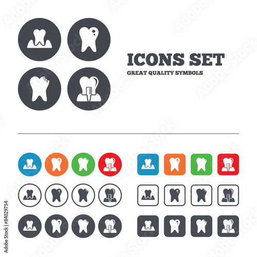 Dental care icons. Caries tooth and implant.