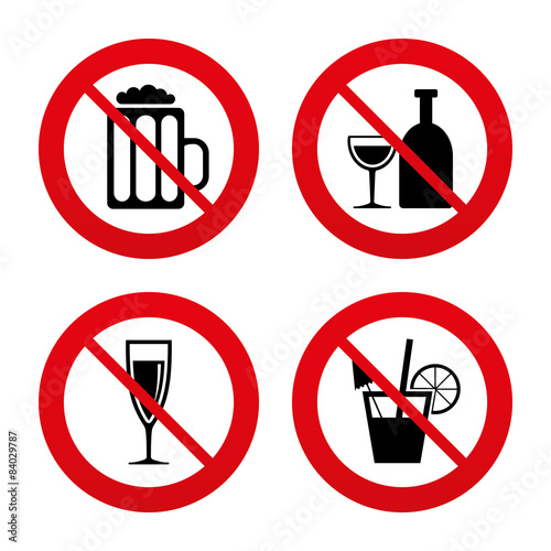 Alcoholic drinks signs. Champagne, beer icons.