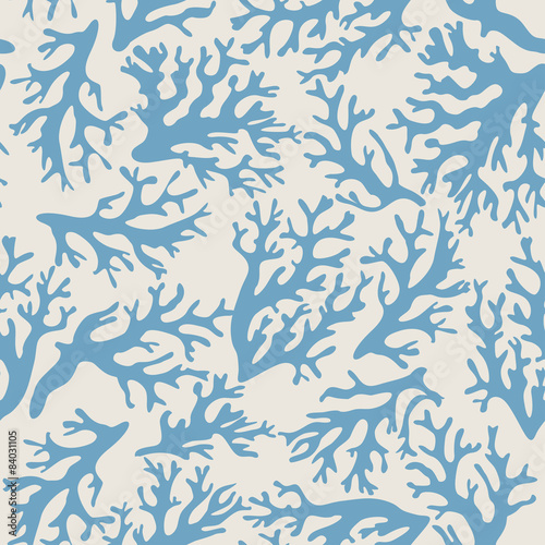 Photo Coral, seashells seamless pattern in vintage style