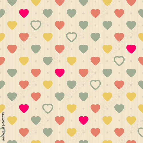 Vintage retro seamless pattern with colorful hearts